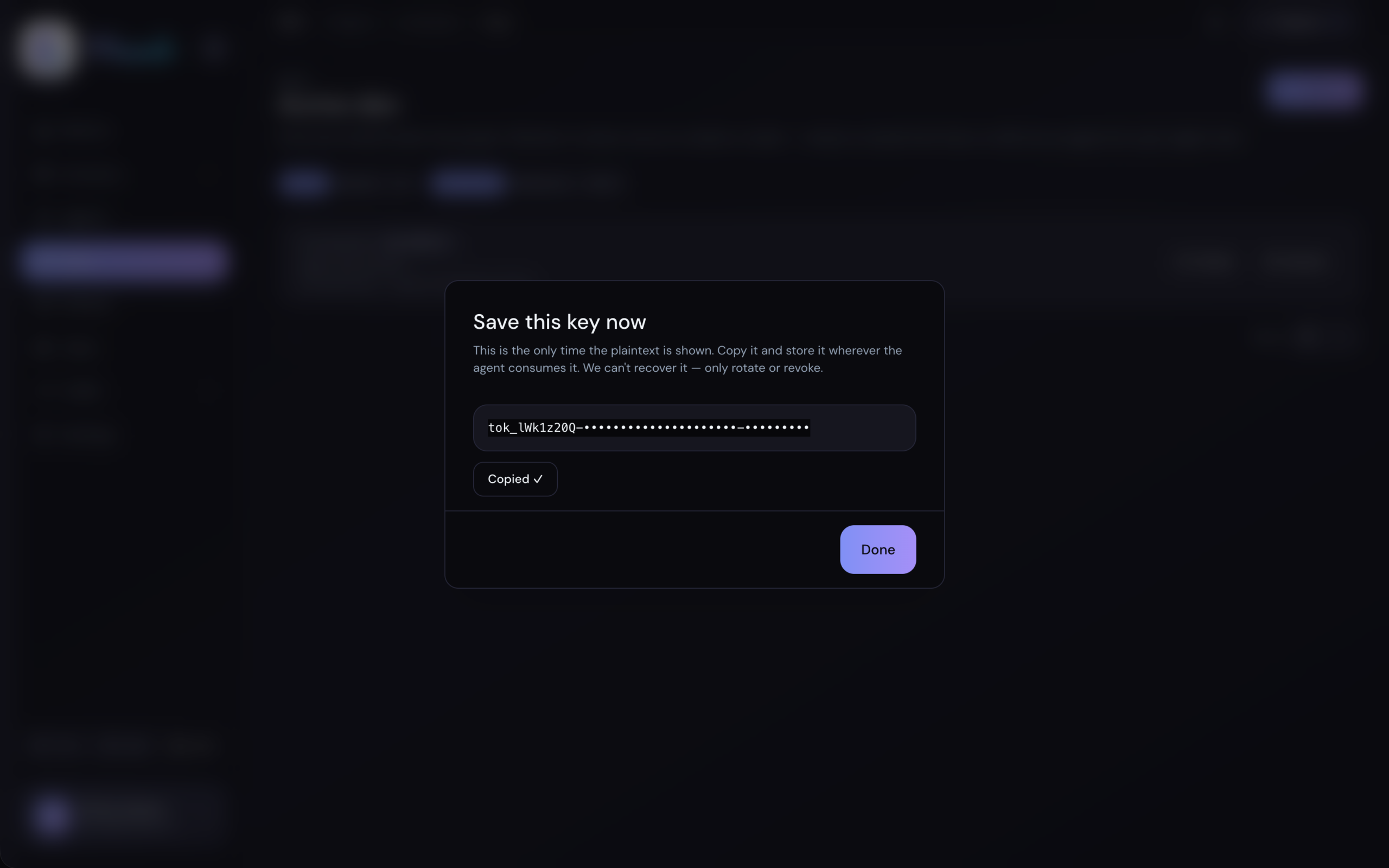 An agent key in the dashboard — screenshot placeholder