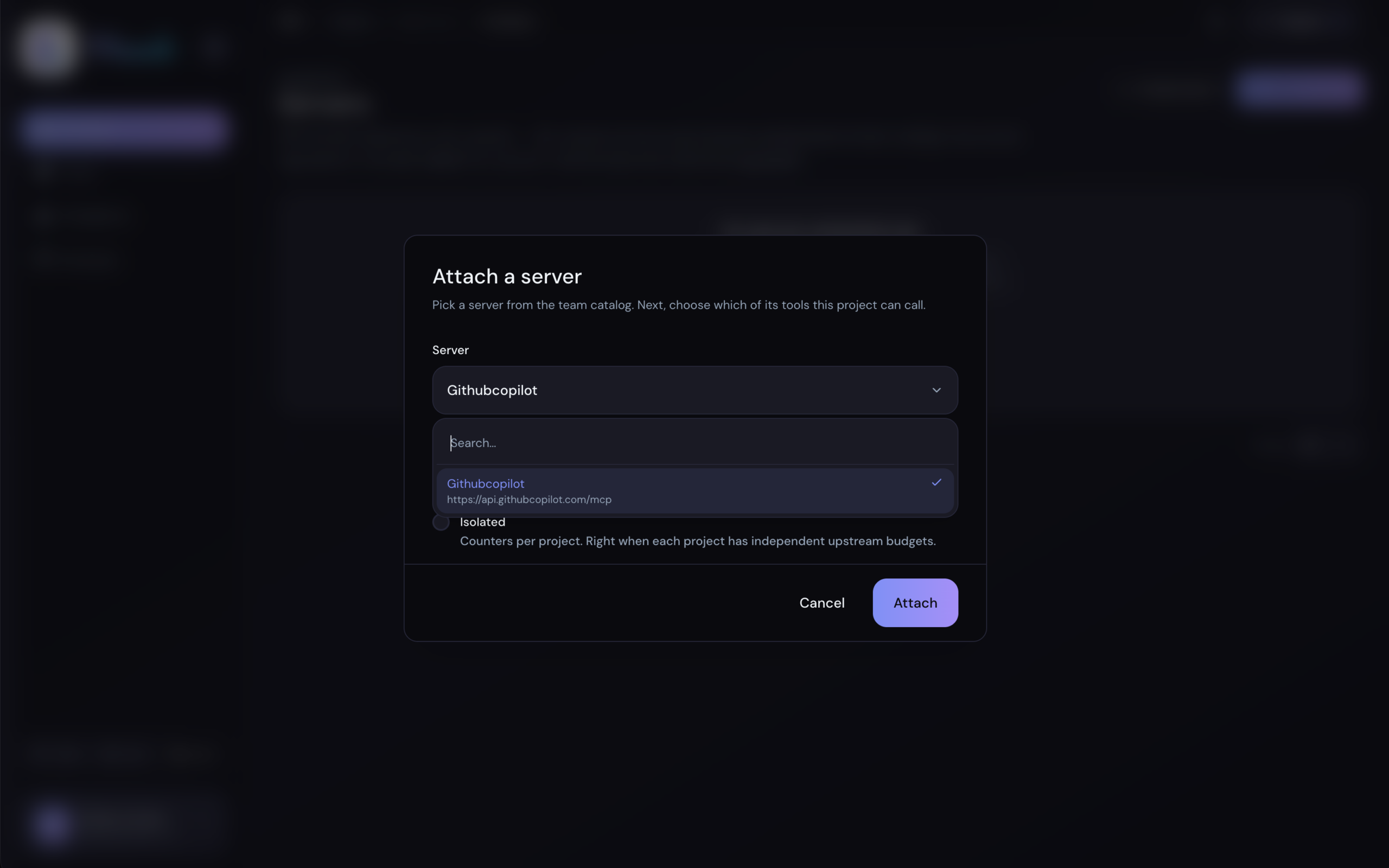 Attaching a registered server to a project