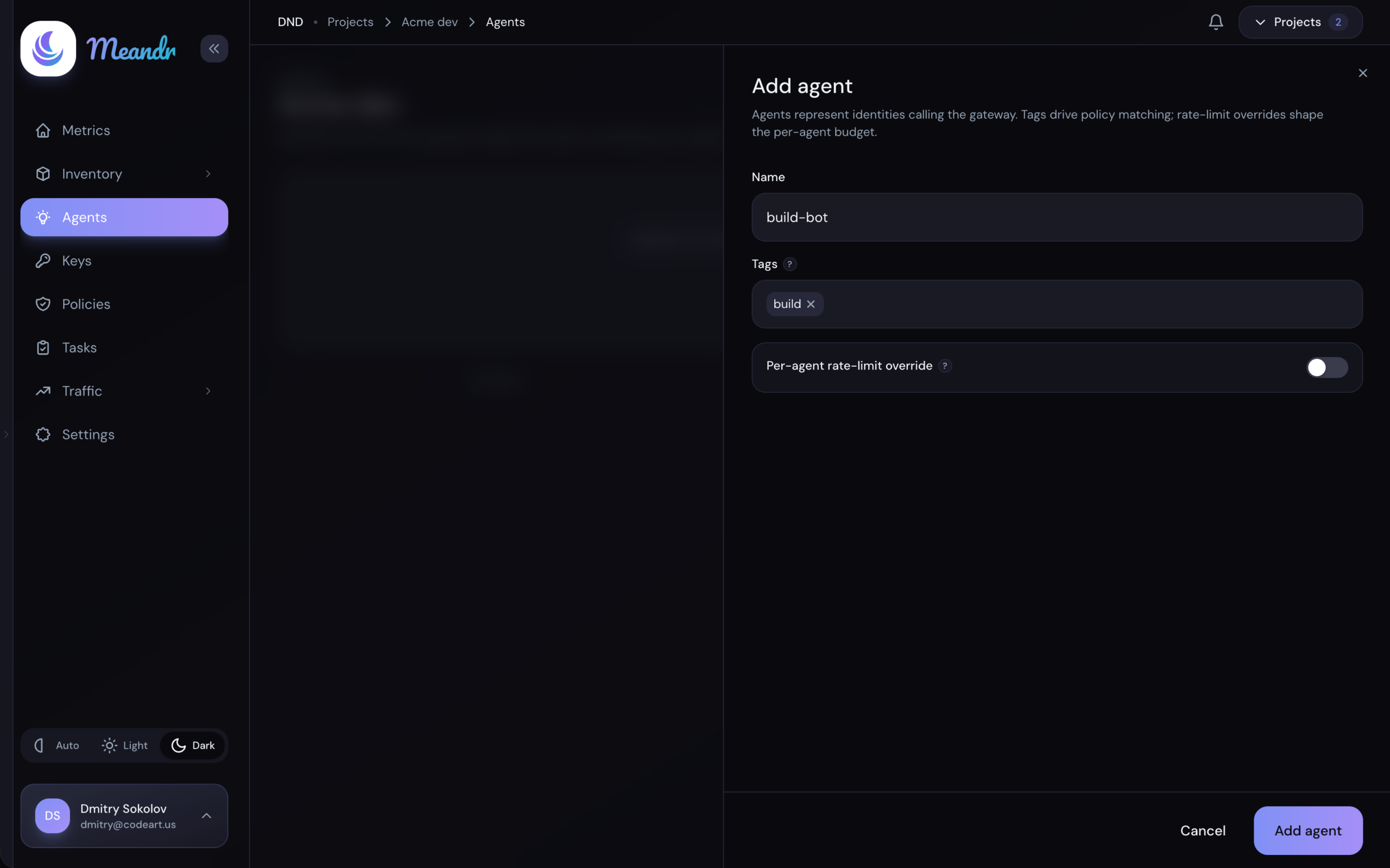 Creating an agent in Meandr