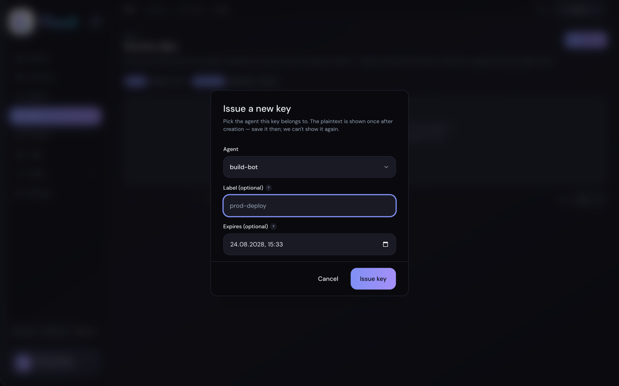 Creating a key for an agent in Meandr